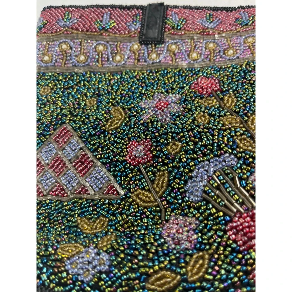 VTG Hand Beaded Patchwork Floral Sequin Evening Clutch Bag Women Multicolor Boho